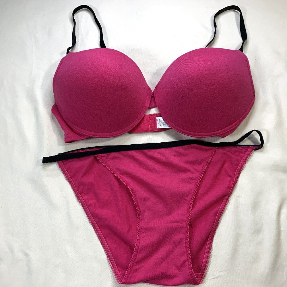Women's Pink/Black Trim Bra & Panties Set Size 38D